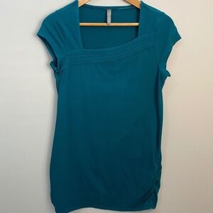 Thyme Maternity Teal Asymmetric Square Neck Short Sleeve Tunic Top Size Large
